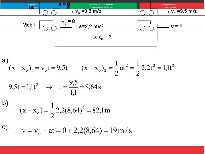Truk Mobil a=0 vo =9, 5 m/s vo = 0 a=2, 2 m/s 2
