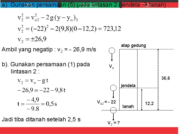 a). Gunakan persamaan (5) pada lintasan 2 (jendela tanah) : atap gedung Ambil yang