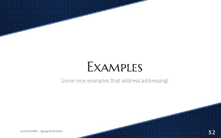 Examples Some nice examples that addressing! CS/COE 0449 – Spring 2019/2020 52 Examples Some nice examples that addressing! CS/COE 0449 – Spring 2019/2020 52
