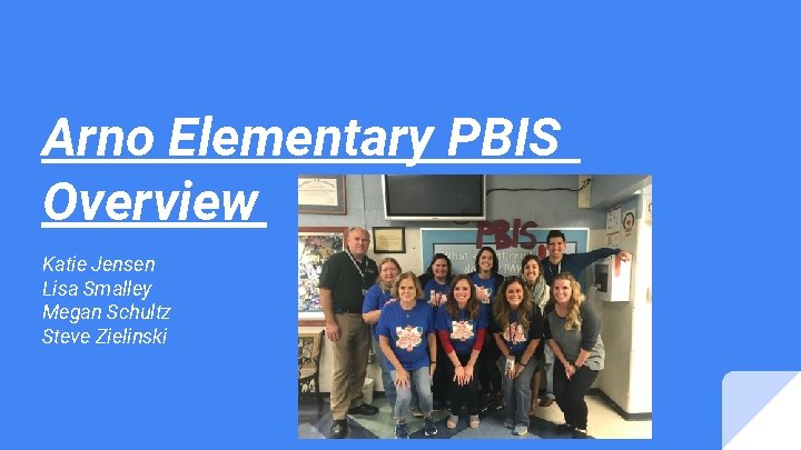 Arno Elementary PBIS Overview Katie Jensen Lisa Smalley Megan Schultz Steve Zielinski 