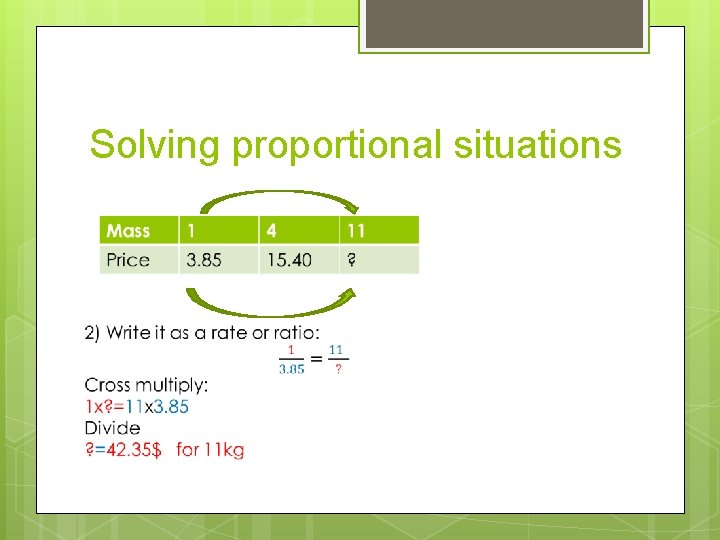 Solving proportional situations Solving proportional situations
