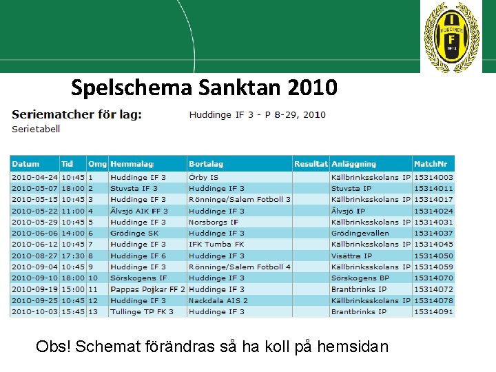 Spelschema Sanktan 2010 Obs! Schemat förändras så ha koll på hemsidan Spelschema Sanktan 2010 Obs! Schemat förändras så ha koll på hemsidan