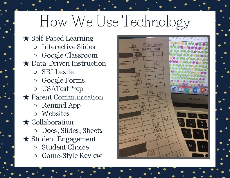 How We Use Technology ★ Self-Paced Learning ○ Interactive Slides ○ Google Classroom ★