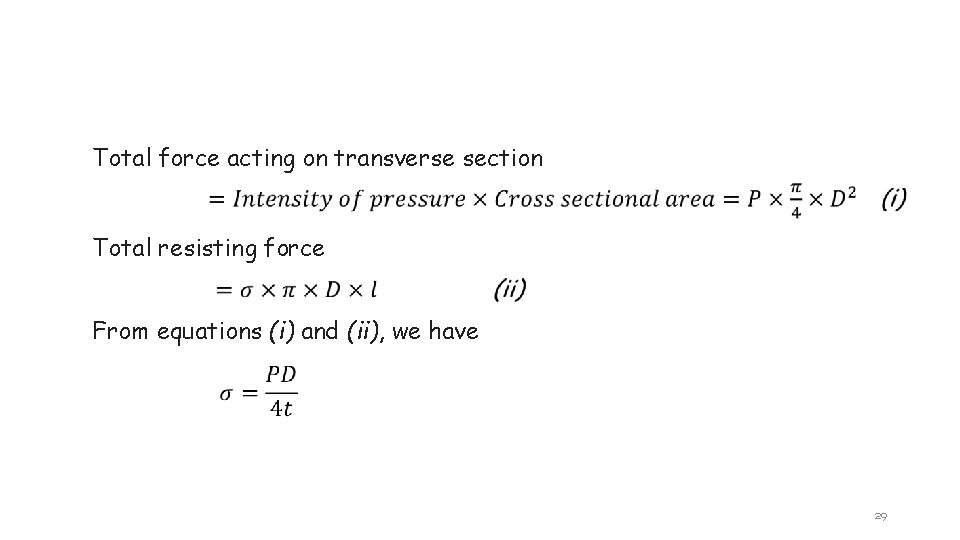 Total force acting on transverse section Total resisting force From equations (i) and (ii),
