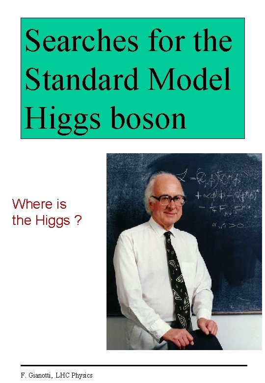 Searches for the Standard Model Higgs boson Where is the Higgs ? F. Gianotti,