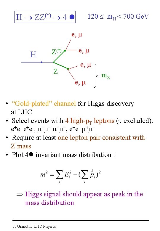 H ZZ(*) 4 120 m. H < 700 Ge. V e, m H Z(*)
