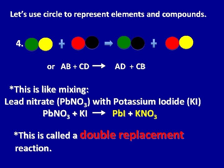 Let’s use circle to represent elements and compounds. 4. or AB + CD AD