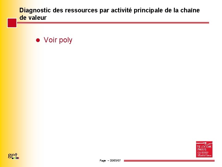 Diagnostic des ressources par activité principale de la chaîne de valeur l Voir poly