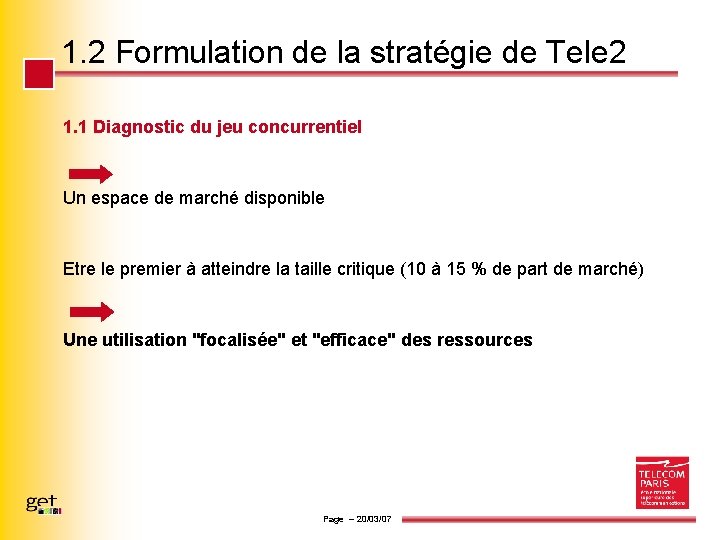 1. 2 Formulation de la stratégie de Tele 2 1. 1 Diagnostic du jeu