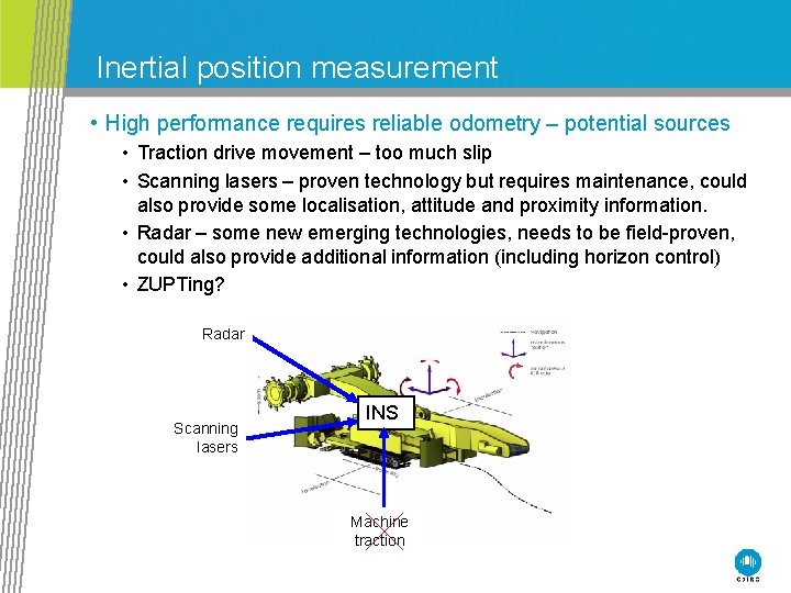 Inertial position measurement • High performance requires reliable odometry – potential sources • Traction