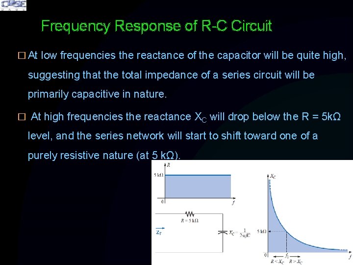 Frequency Response of R-C Circuit � At low frequencies the reactance of the capacitor