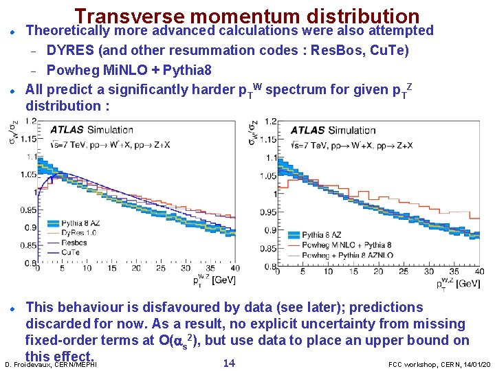Transverse momentum distribution Theoretically more advanced calculations were also attempted DYRES (and other resummation