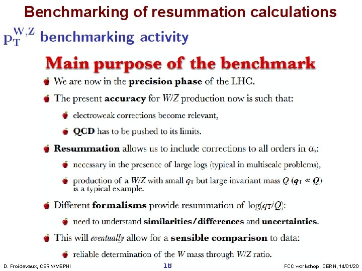 Benchmarking of resummation calculations D. Froidevaux, CERN/MEPHI 18 FCC workshop, CERN, 14/01/20 