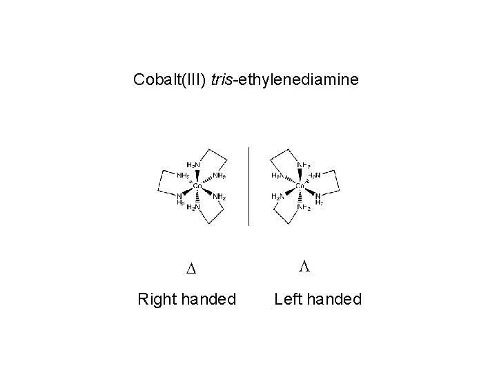 Cobalt(III) tris-ethylenediamine Right handed Left handed 