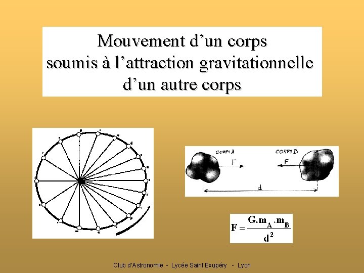 Mouvement d’un corps soumis à l’attraction gravitationnelle d’un autre corps Club d’Astronomie - Lycée