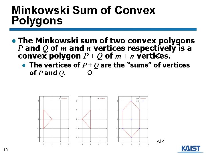 Minkowski Sum of Convex Polygons ● The Minkowski sum of two convex polygons P