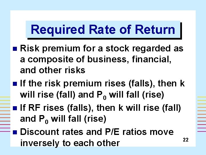 Required Rate of Return Risk premium for a stock regarded as a composite of