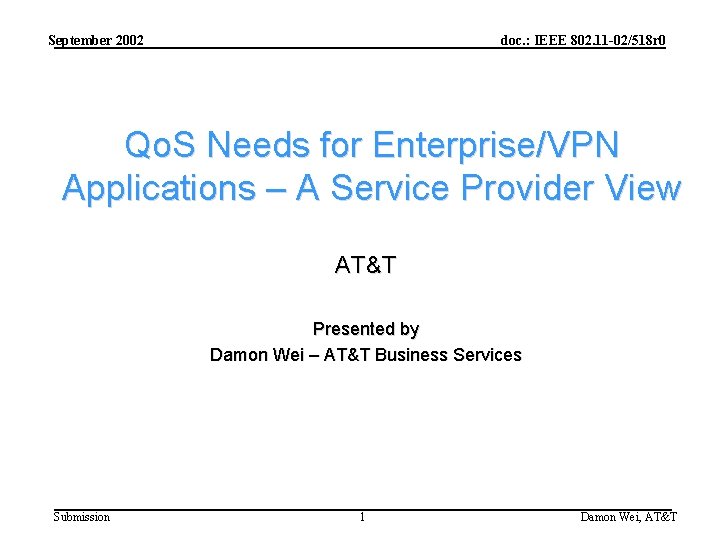 September 2002 doc. : IEEE 802. 11 -02/518 r 0 Qo. S Needs for