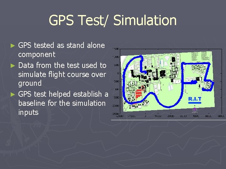 GPS Test/ Simulation GPS tested as stand alone component ► Data from the test