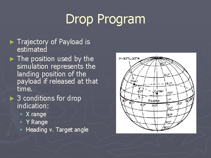 Drop Program Trajectory of Payload is estimated ► The position used by the simulation