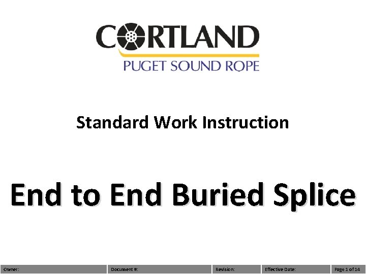 Standard Work Instruction End to End Buried Splice Owner: Document #: Revision: Effective Date: