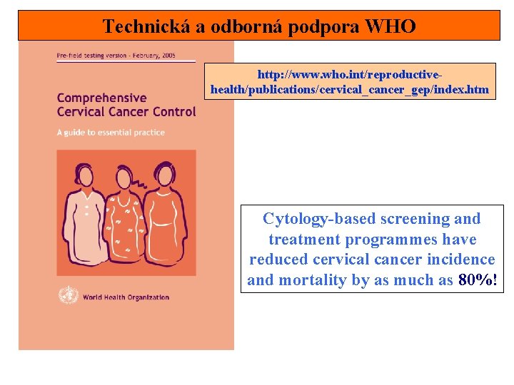 Technická a odborná podpora WHO http: //www. who. int/reproductivehealth/publications/cervical_cancer_gep/index. htm Cytology-based screening and treatment