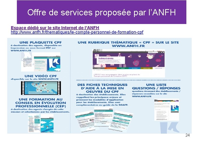Offre de services proposée par l’ANFH Espace dédié sur le site Internet de l’ANFH