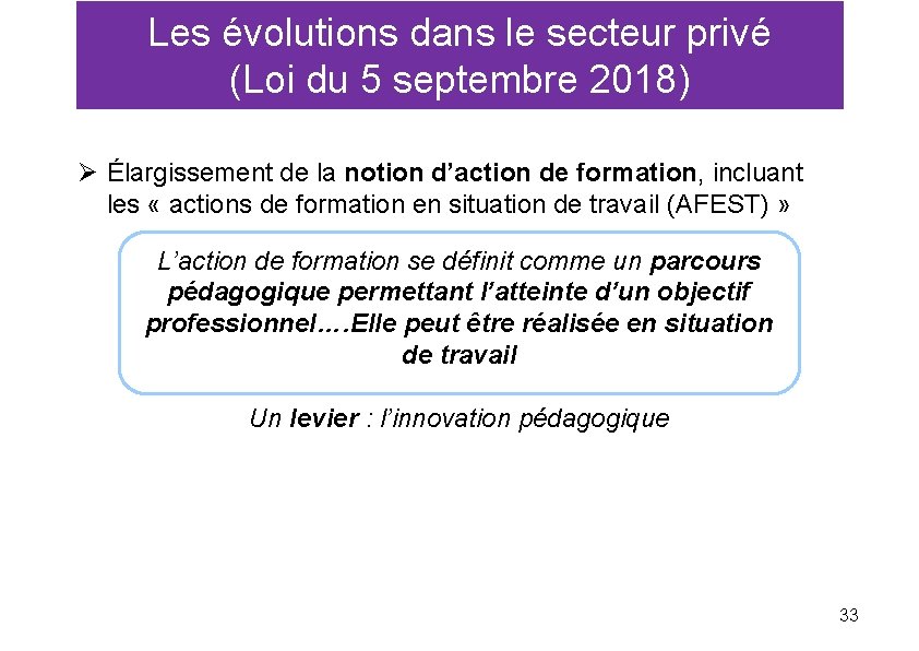 Les évolutions dans le secteur privé (Loi du 5 septembre 2018) Ø Élargissement de