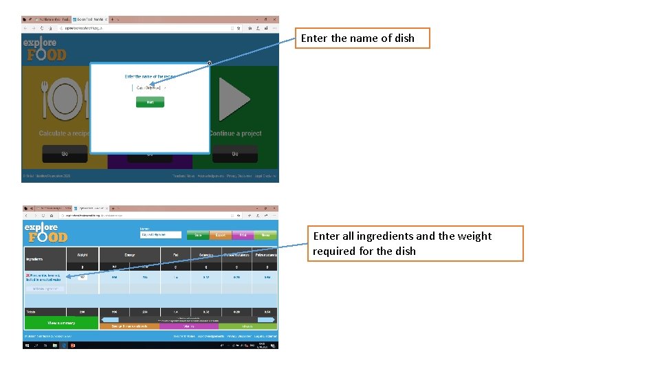 Enter the name of dish Enter all ingredients and the weight required for the