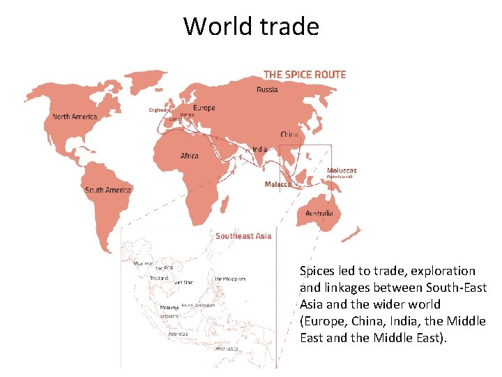 World trade Spices led to trade, exploration and linkages between South-East Asia and the