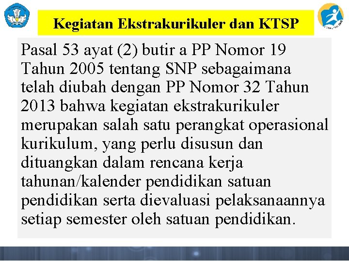 Kegiatan Ekstrakurikuler dan KTSP Pasal 53 ayat (2) butir a PP Nomor 19 Tahun