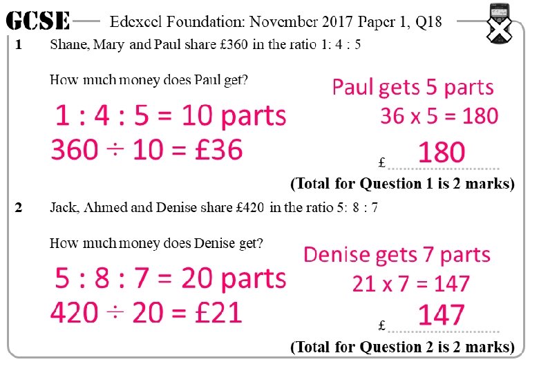 GCSE 1 Edexcel Foundation: November 2017 Paper 1, Q 18 Shane, Mary and Paul