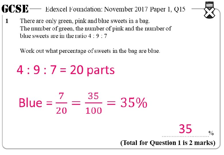 GCSE 1 Edexcel Foundation: November 2017 Paper 1, Q 15 There are only green,
