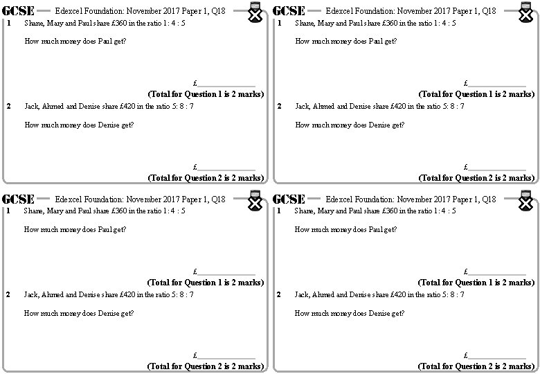 GCSE 1 Edexcel Foundation: November 2017 Paper 1, Q 18 GCSE 1 Shane, Mary