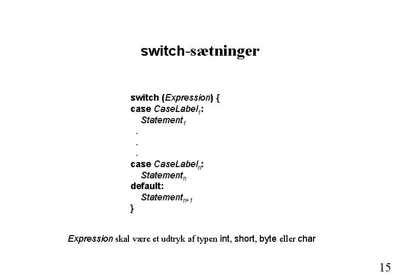 switch-sætninger switch (Expression) { case Case. Label 1: Statement 1. . . case Case.