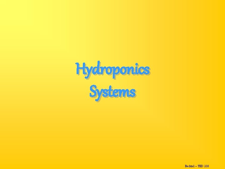 Hydroponics Systems Bechtel – TED 210 