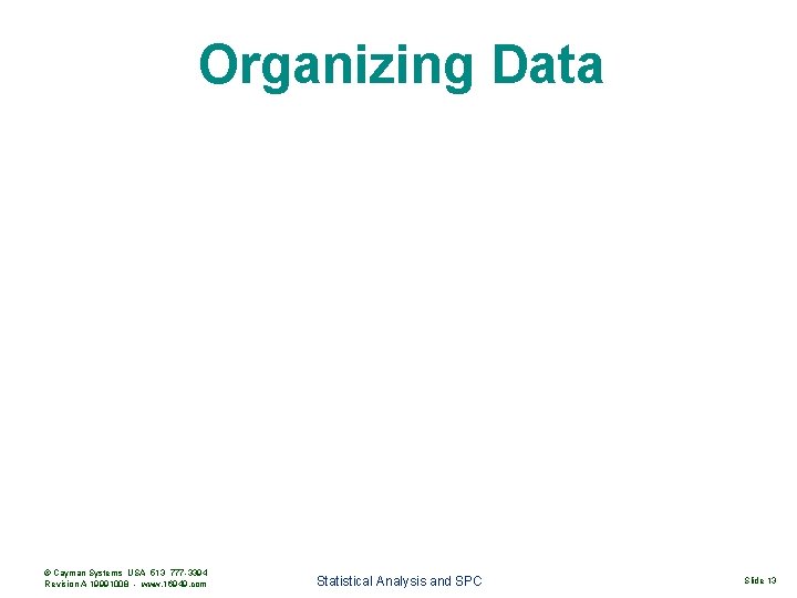 Organizing Data © Cayman Systems USA 513 777 -3394 Revision A 19991008 - www.