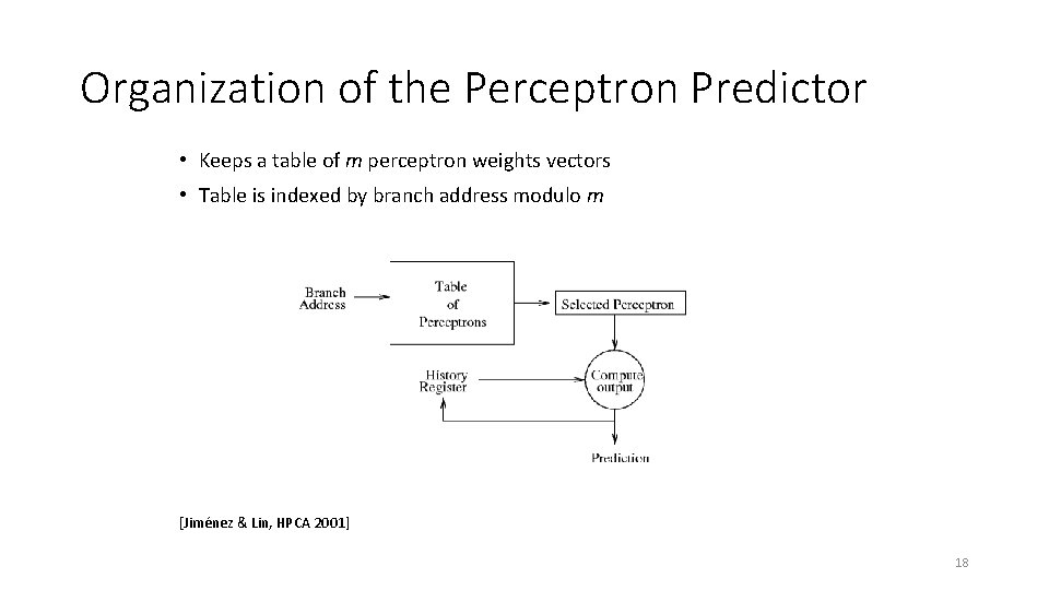 Organization of the Perceptron Predictor • Keeps a table of m perceptron weights vectors