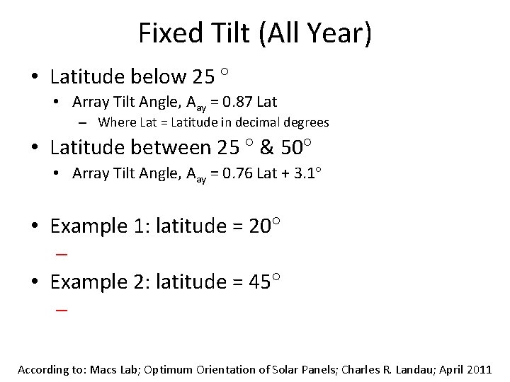 Fixed Tilt (All Year) • Latitude below 25 • Array Tilt Angle, Aay =