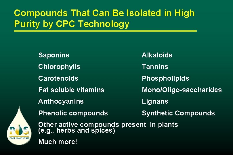 Compounds That Can Be Isolated in High Purity by CPC Technology Saponins Alkaloids Chlorophylls