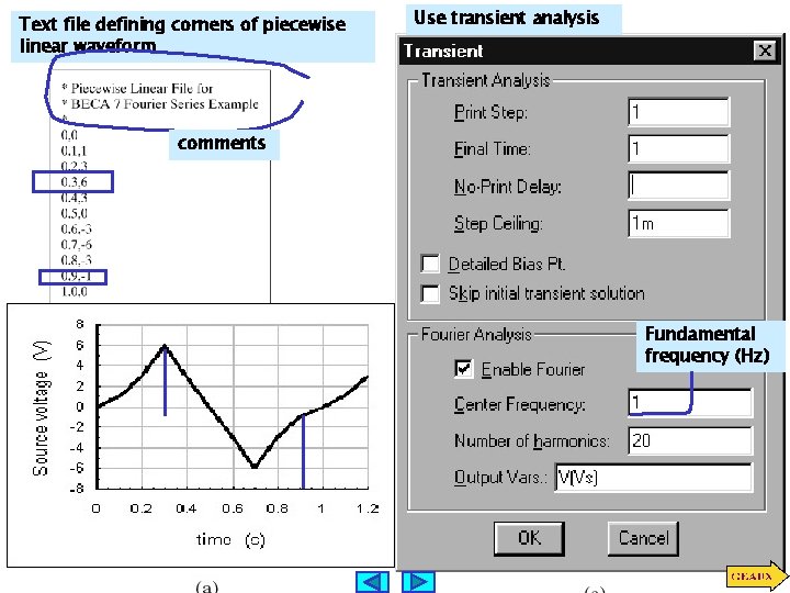 Text file defining corners of piecewise linear waveform Use transient analysis comments Fundamental frequency