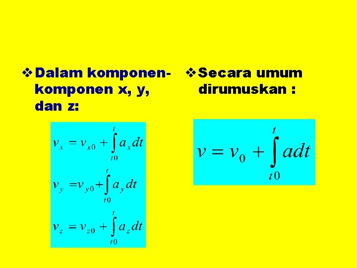 v Dalam komponen x, y, dan z: v Secara umum dirumuskan : 