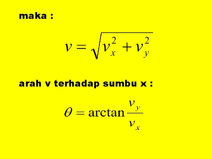 maka : arah v terhadap sumbu x : 