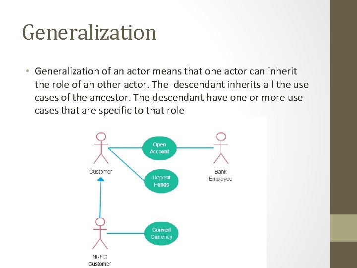 Generalization • Generalization of an actor means that one actor can inherit the role