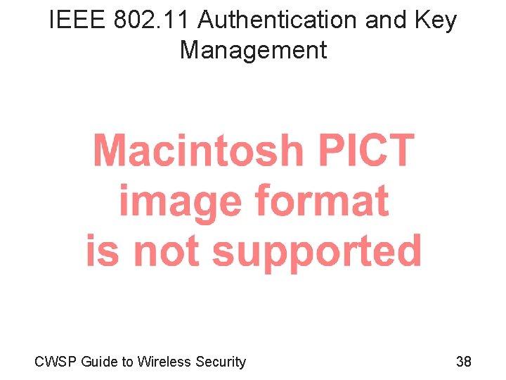 IEEE 802. 11 Authentication and Key Management CWSP Guide to Wireless Security 38 