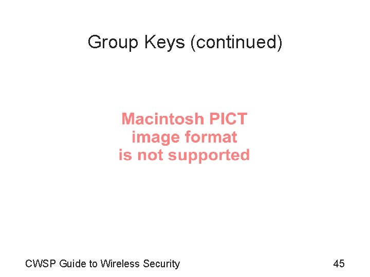 Group Keys (continued) CWSP Guide to Wireless Security 45 