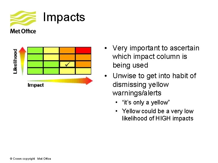 Impacts • Very important to ascertain which impact column is being used • Unwise Impacts • Very important to ascertain which impact column is being used • Unwise