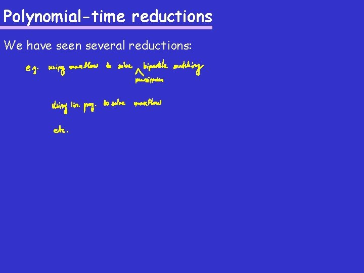 Polynomial-time reductions We have seen several reductions: 