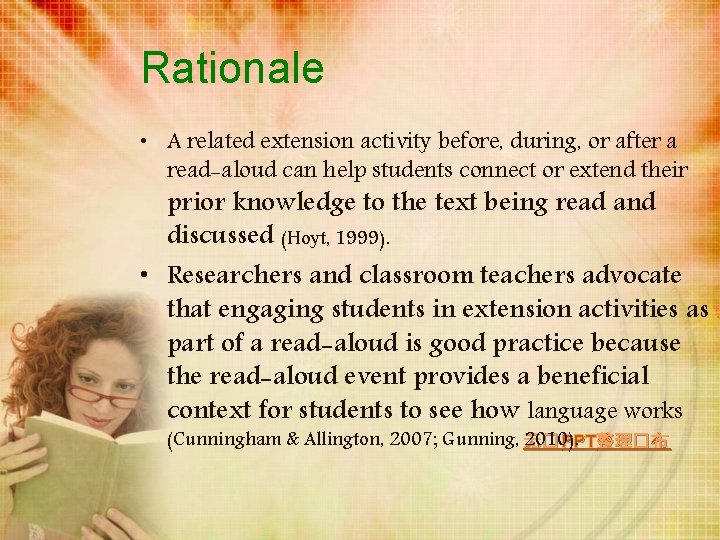 Rationale • A related extension activity before, during, or after a read-aloud can help