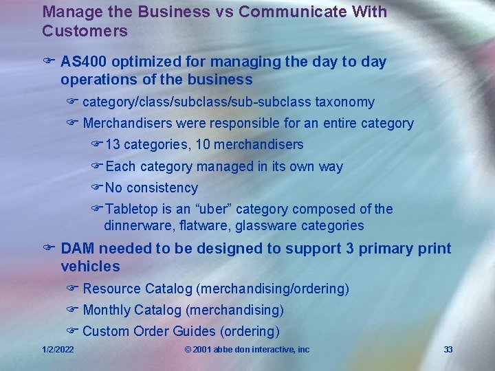 Manage the Business vs Communicate With Customers F AS 400 optimized for managing the